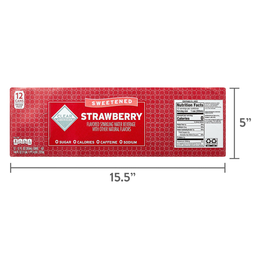 Clear American Strawberry Sparkling Water 12 fl oz Cans 12 Pack
