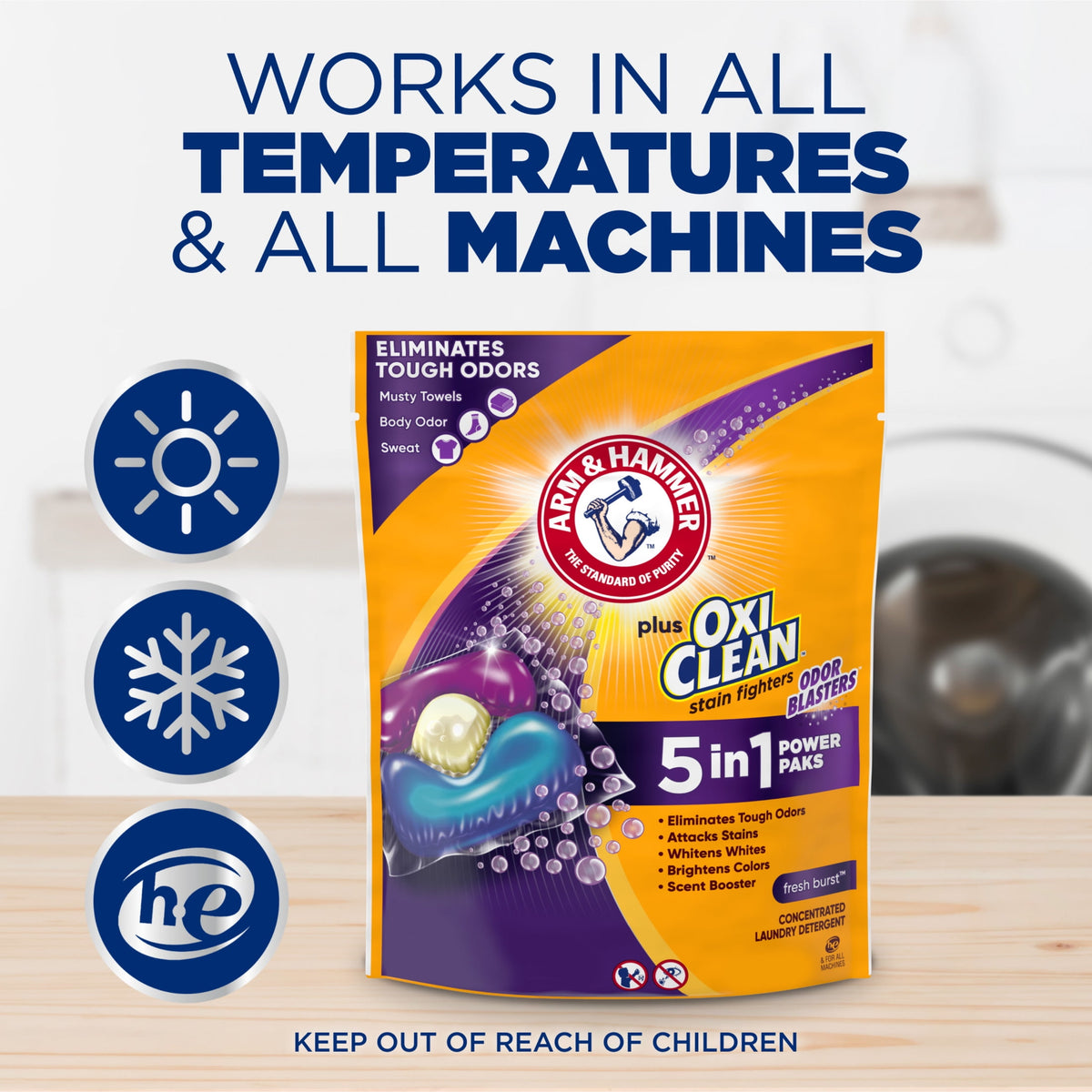 ARM & HAMMER Plus OxiClean Odor Blasters 5-in-1 Laundry Detergent Power Paks Fresh Burst 42 Count