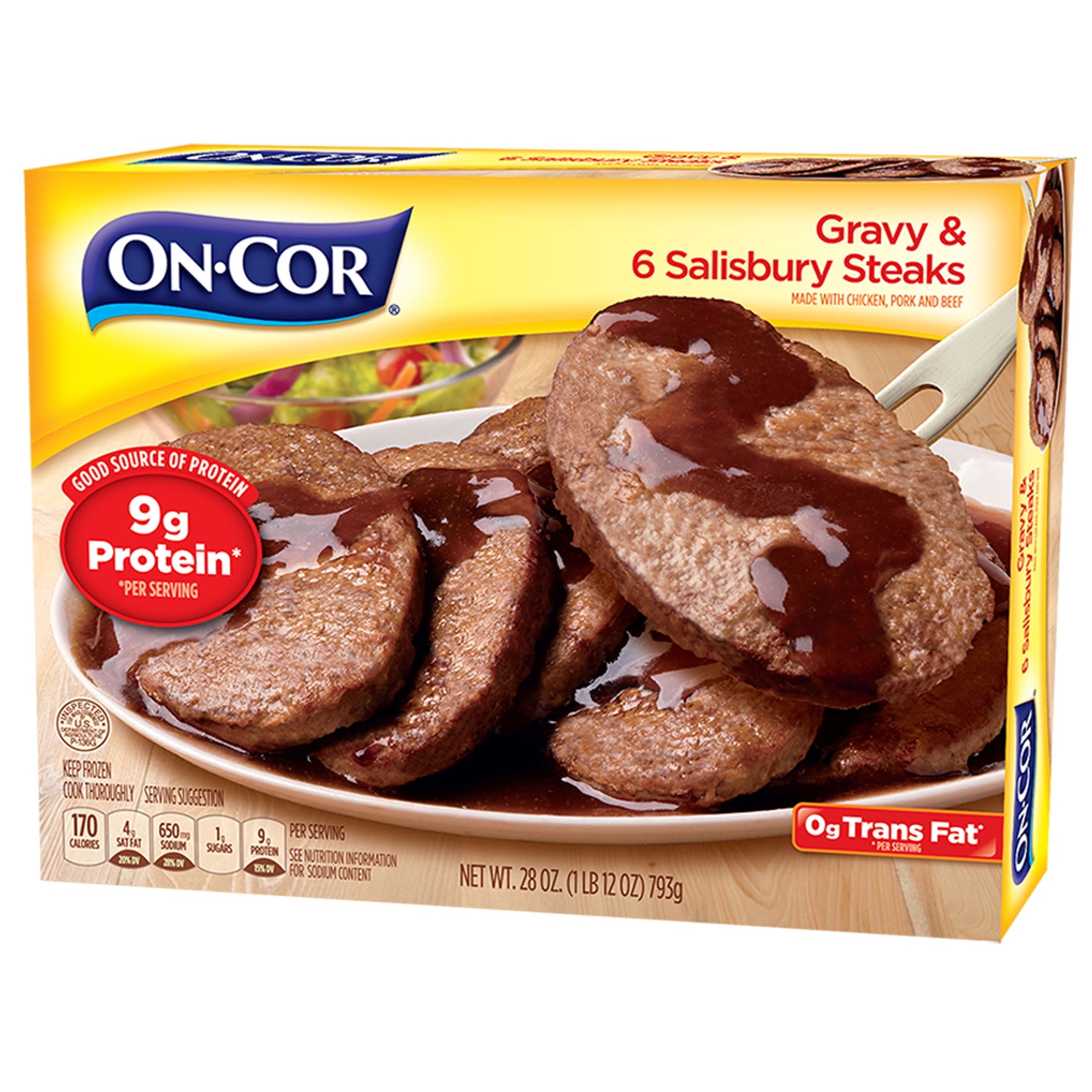 On-Cor Gravy and 6 Salisbury Steaks Frozen Family Meal 28 Oz