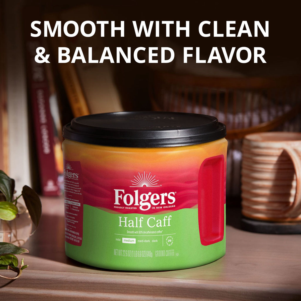 Folgers Half Caff Naturally Caffeinated Medium Roast Ground Coffee 22.6 oz Canister