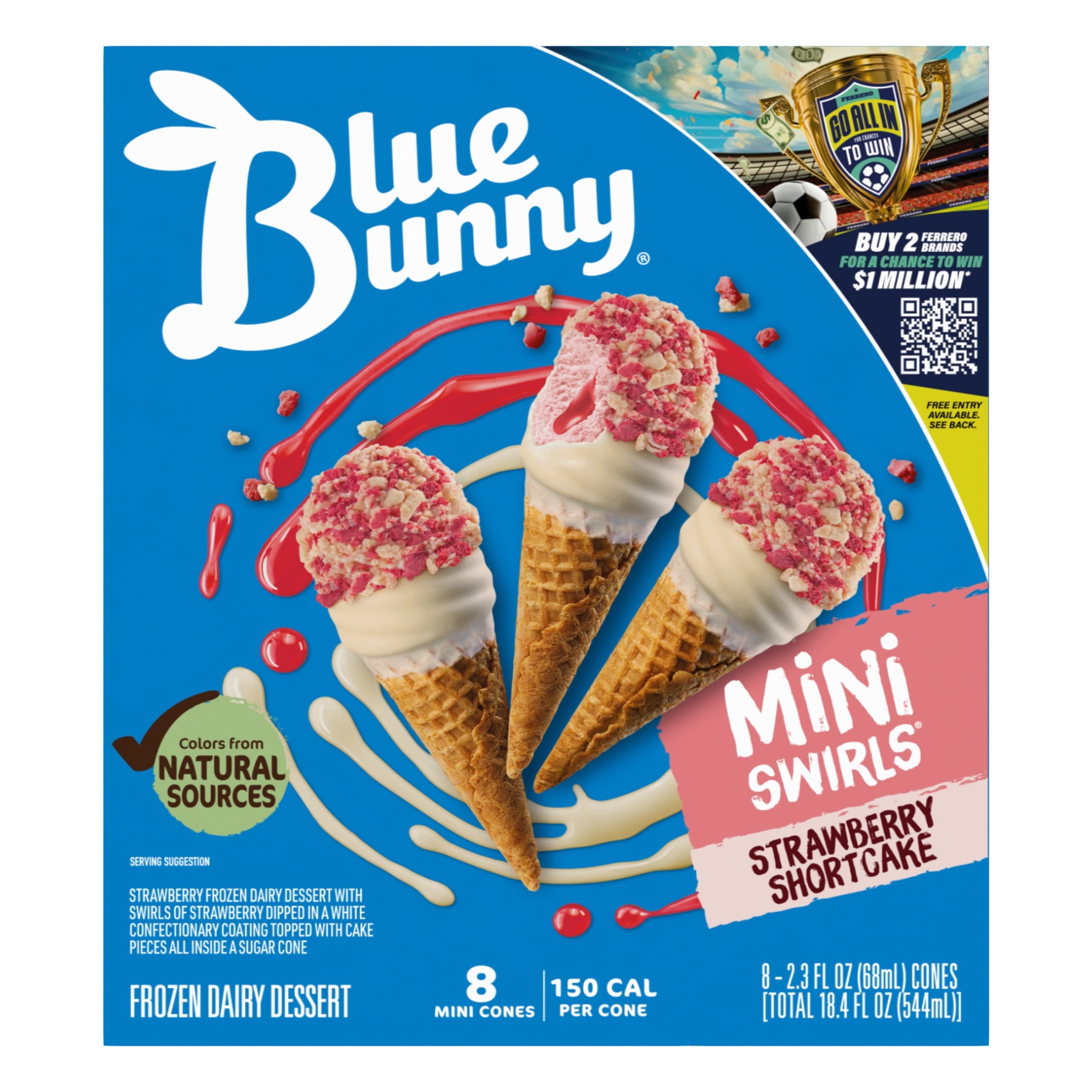 Blue Bunny Mini Swirls Strawberry Shortcake Cones 8 Count 18.4 Fl Oz