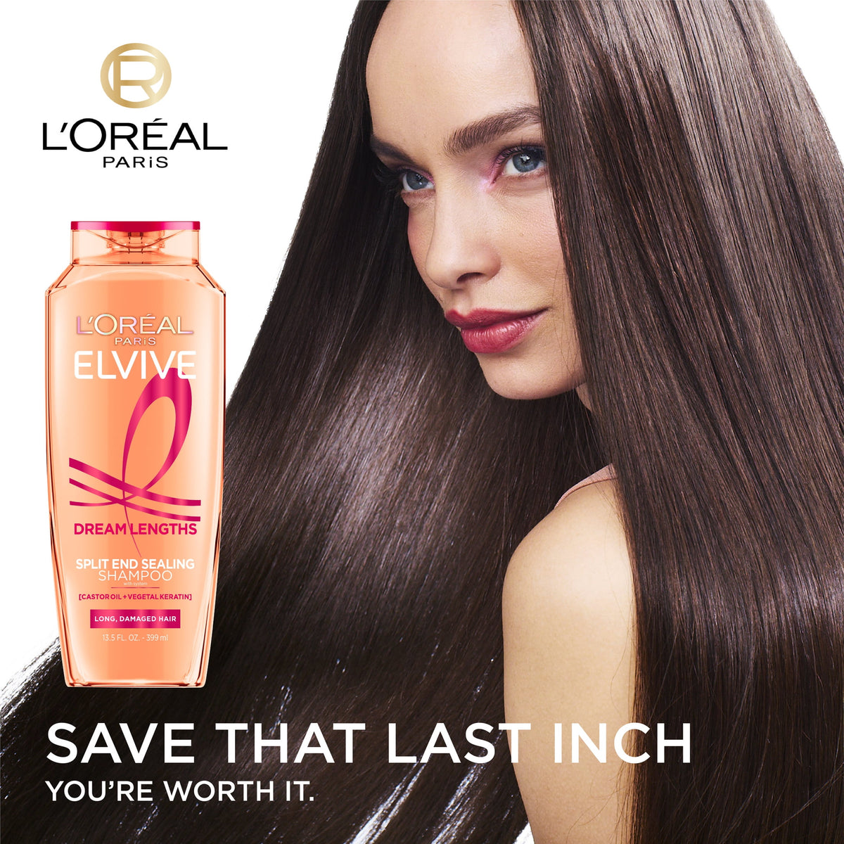 L'Oreal Paris Elvive Dream Lengths Restoring Shampoo Strengthening Split End Repair Damaged Hair 13.5 fl oz