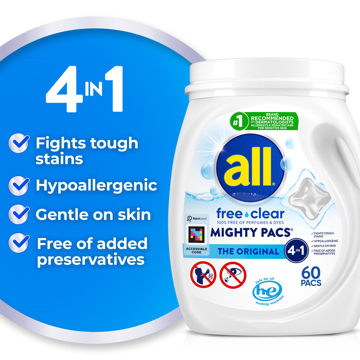 all Free Clear Mighty Pacs Laundry Detergent 60 Count