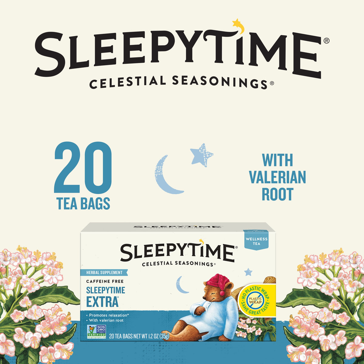 Celestial Seasonings Sleepytime Extra Wellness Herbal Tea Bags 1.2 oz 20 Count