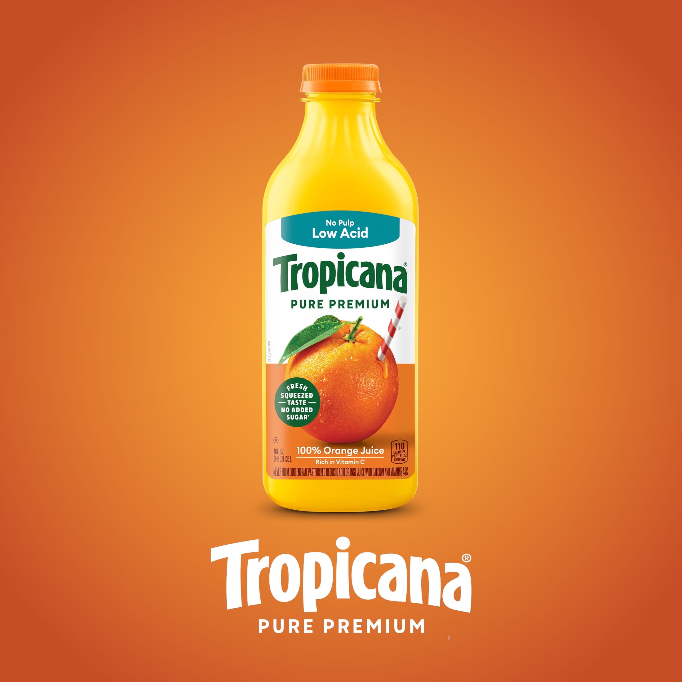 Tropicana Pure Premium 100% Orange Juice Original No Pulp Low Acid 46 fl oz