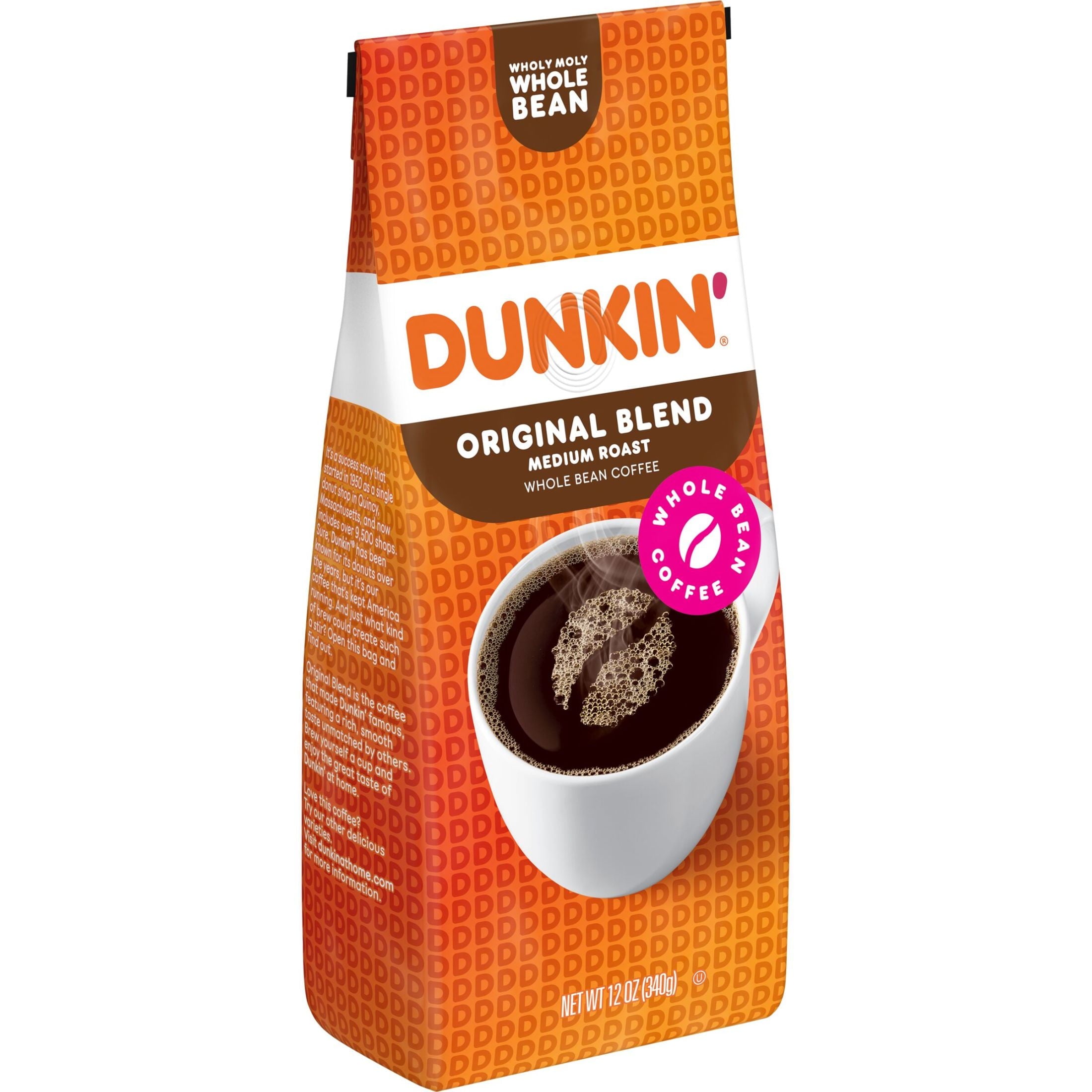 Dunkin' Original Blend Naturally Caffeinated Medium Roast Whole Bean Coffee 12 oz Bag