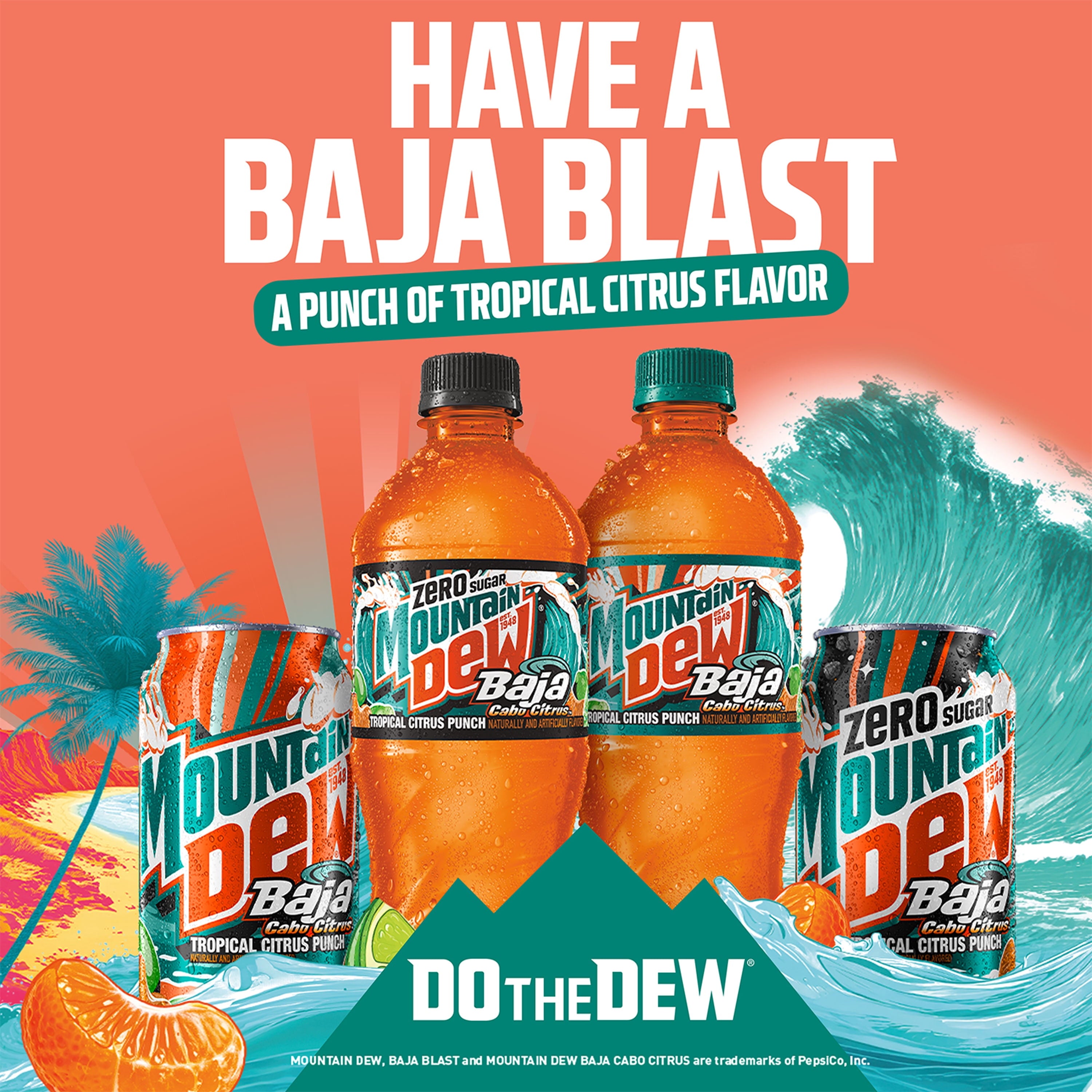 Mountain Dew Zero Sugar Baja Blast Cabo Citrus Soda Pop Cans 12 Fl Oz 12 Pack