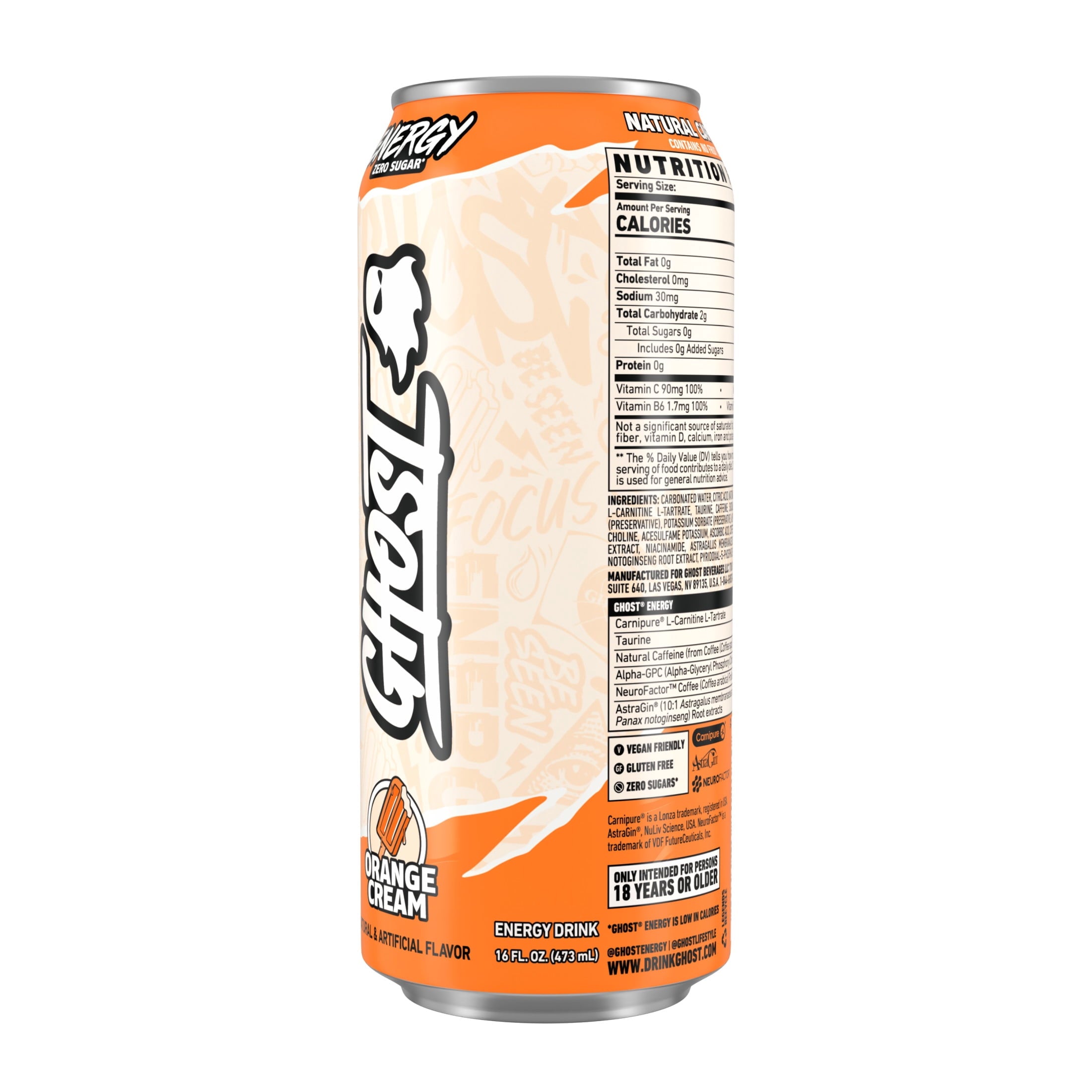 GHOST Energy Orange Cream Zero Sugar Energy Drink 16 fl oz Single Can