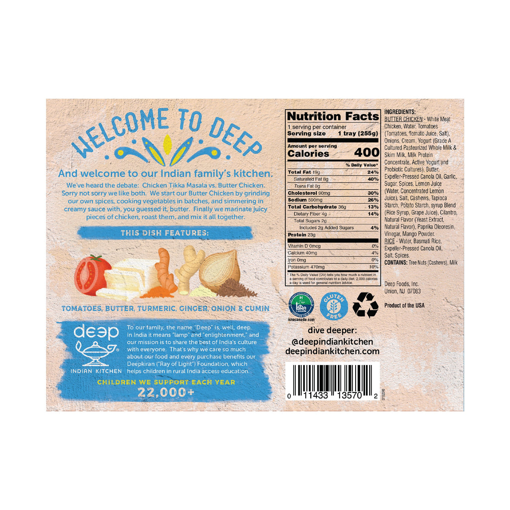 Deep Indian Kitchen Butter Chicken Frozen Meal 9 Oz