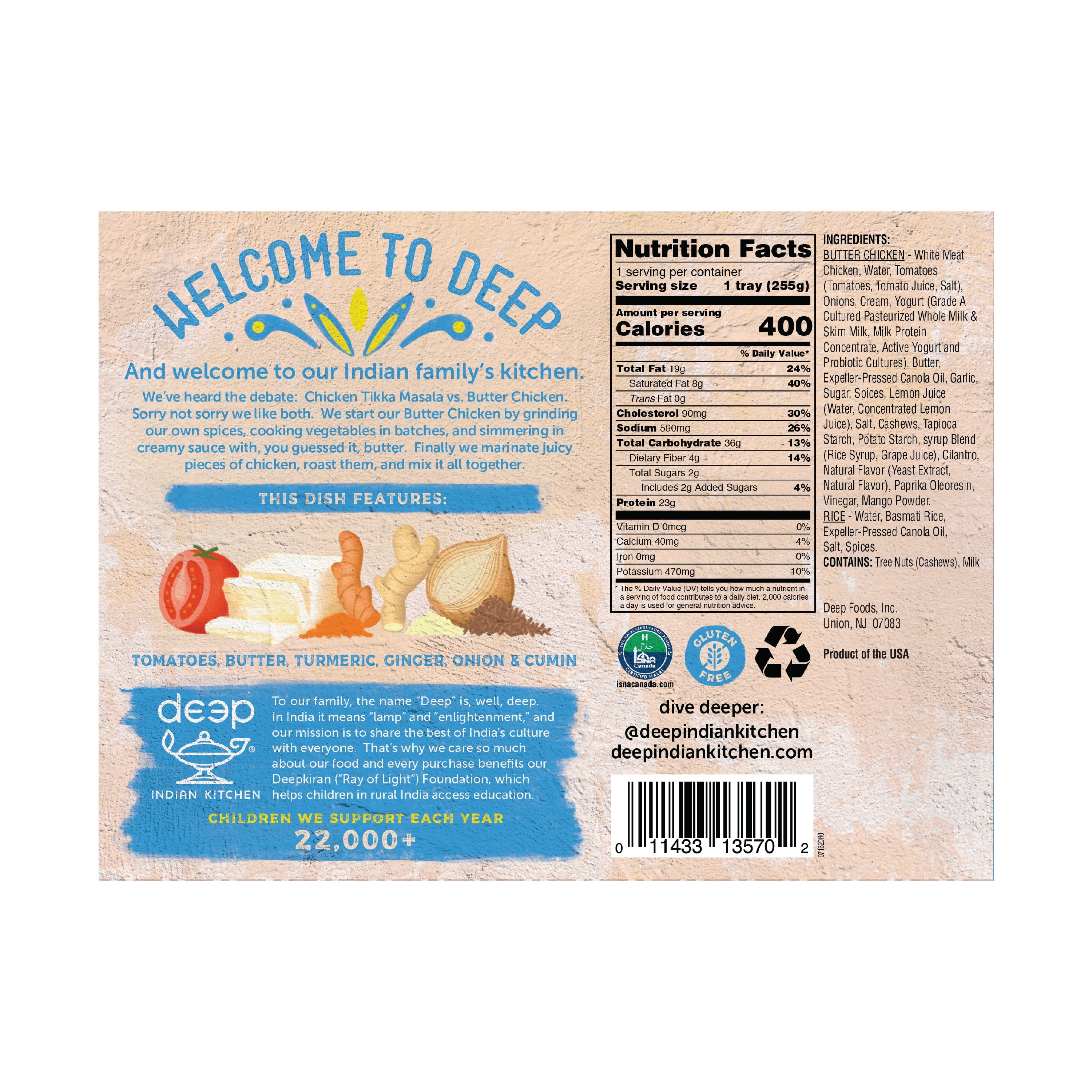 Deep Indian Kitchen Butter Chicken Frozen Meal 9 Oz