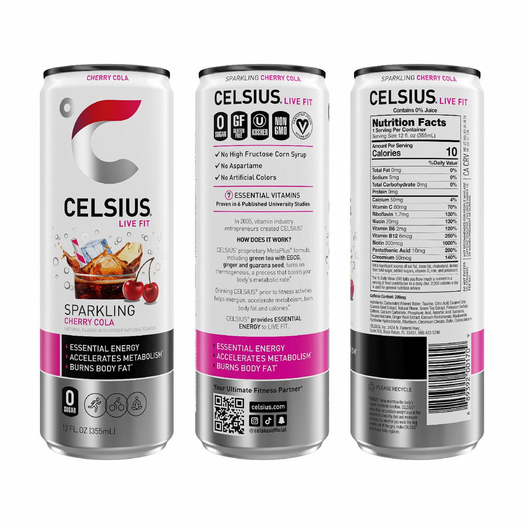 CELSIUS Sparkling Cherry Cola Functional Energy Drink 12 fl oz Single Can