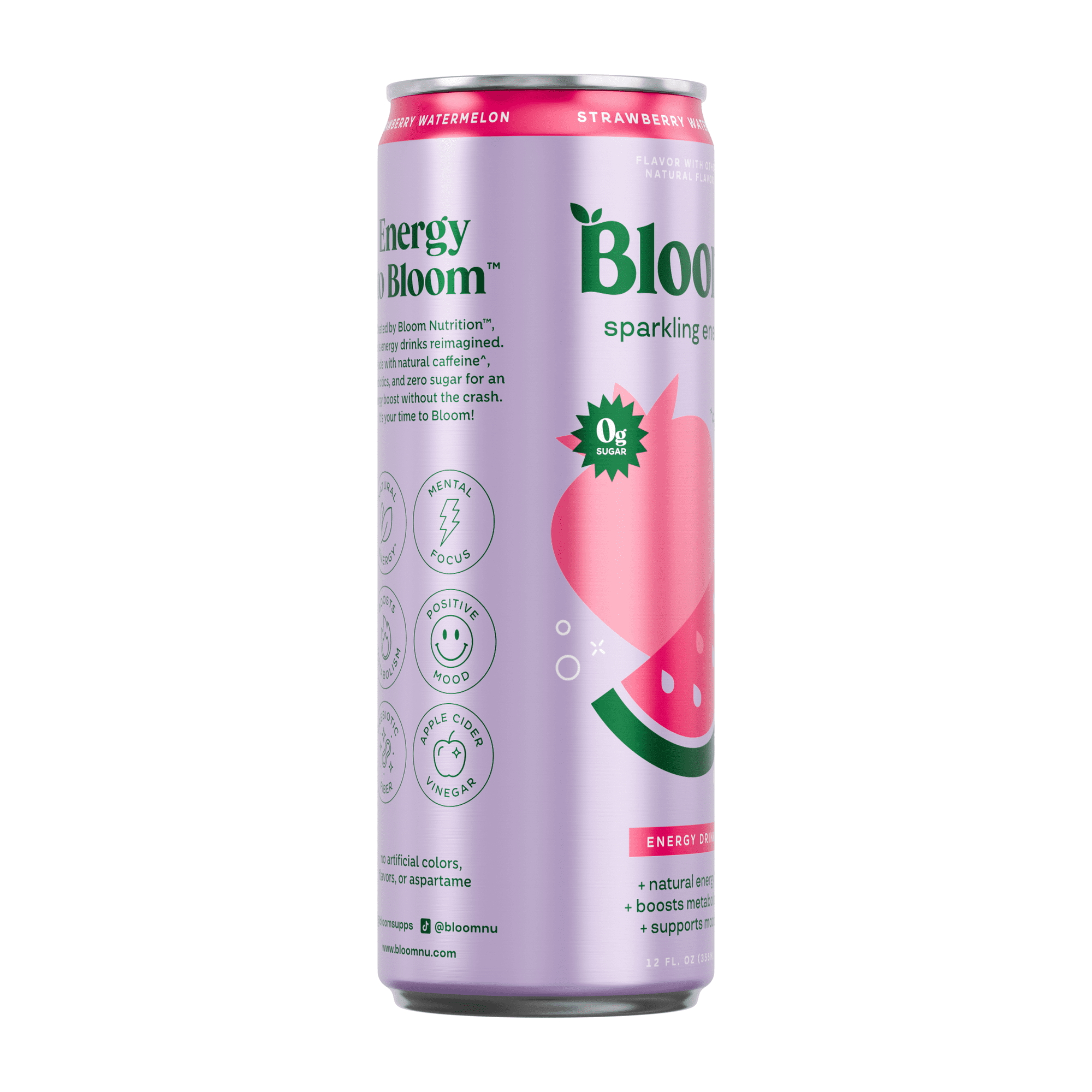 Bloom Nutrition Sparkling Energy Drink Strawberry Watermelon 12 fl oz Single Can