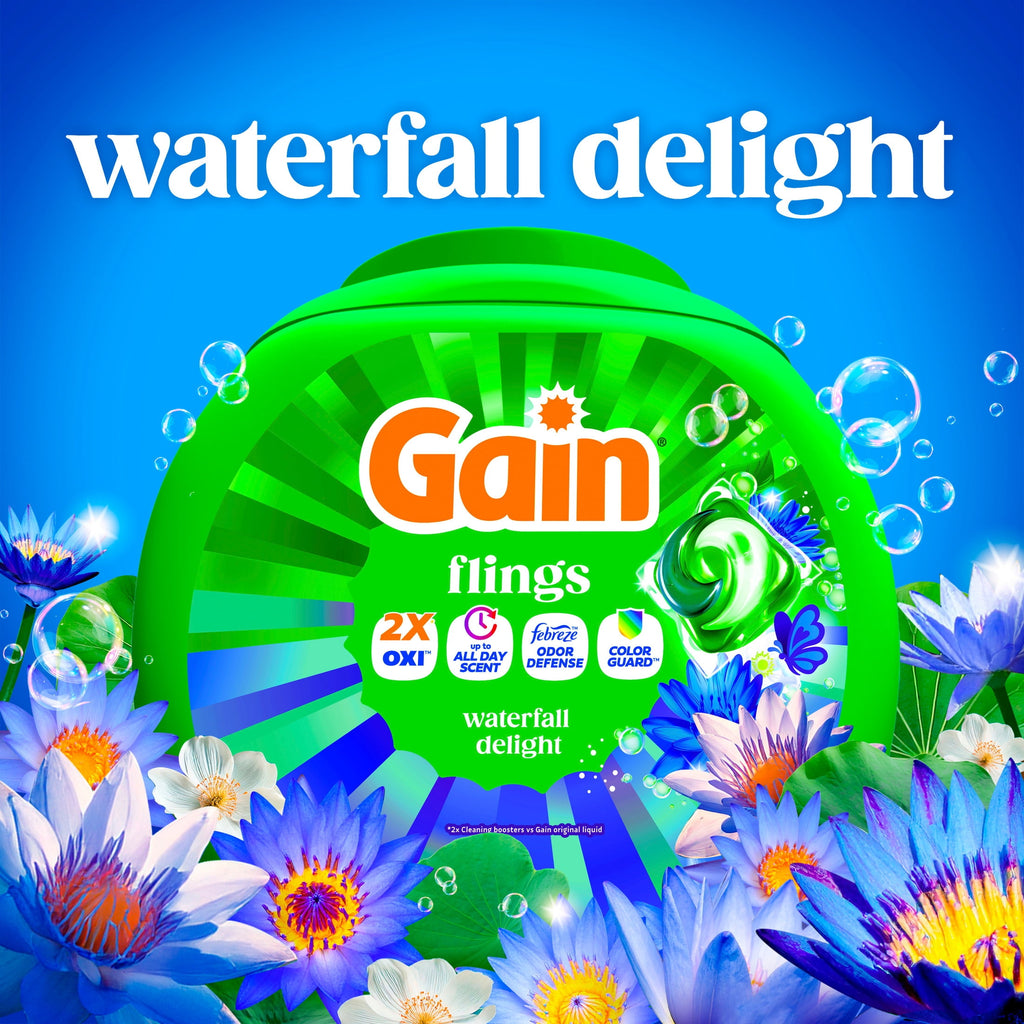 Gain Flings 4-in-1 Oxi Boost Febreze Laundry Detergent Pacs Waterfall Delight 60 Count