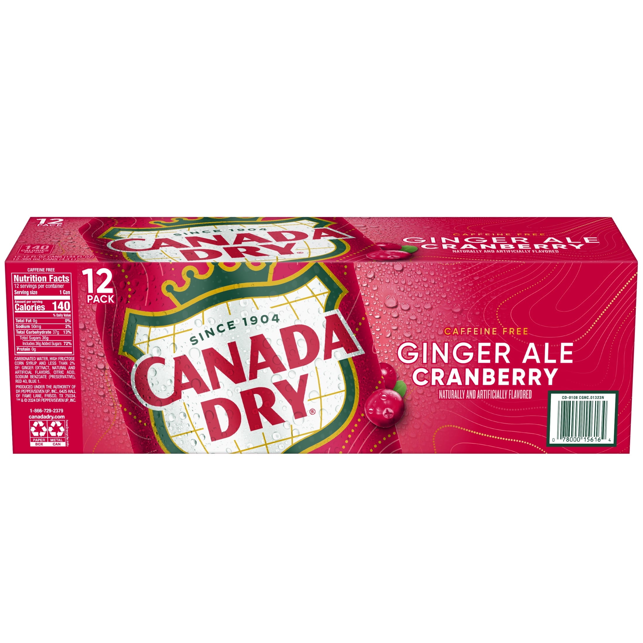 Canada Dry Caffeine Free Cranberry Ginger Ale Soda Pop Cans 12 Fl Oz 12 Pack