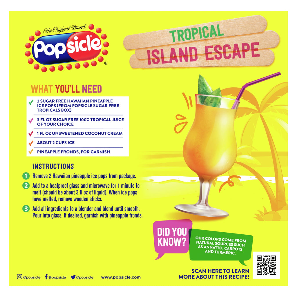 Popsicle Tropicals Ice Pops Orange Grape Pineapple 18 Count 29.7 Fl Oz