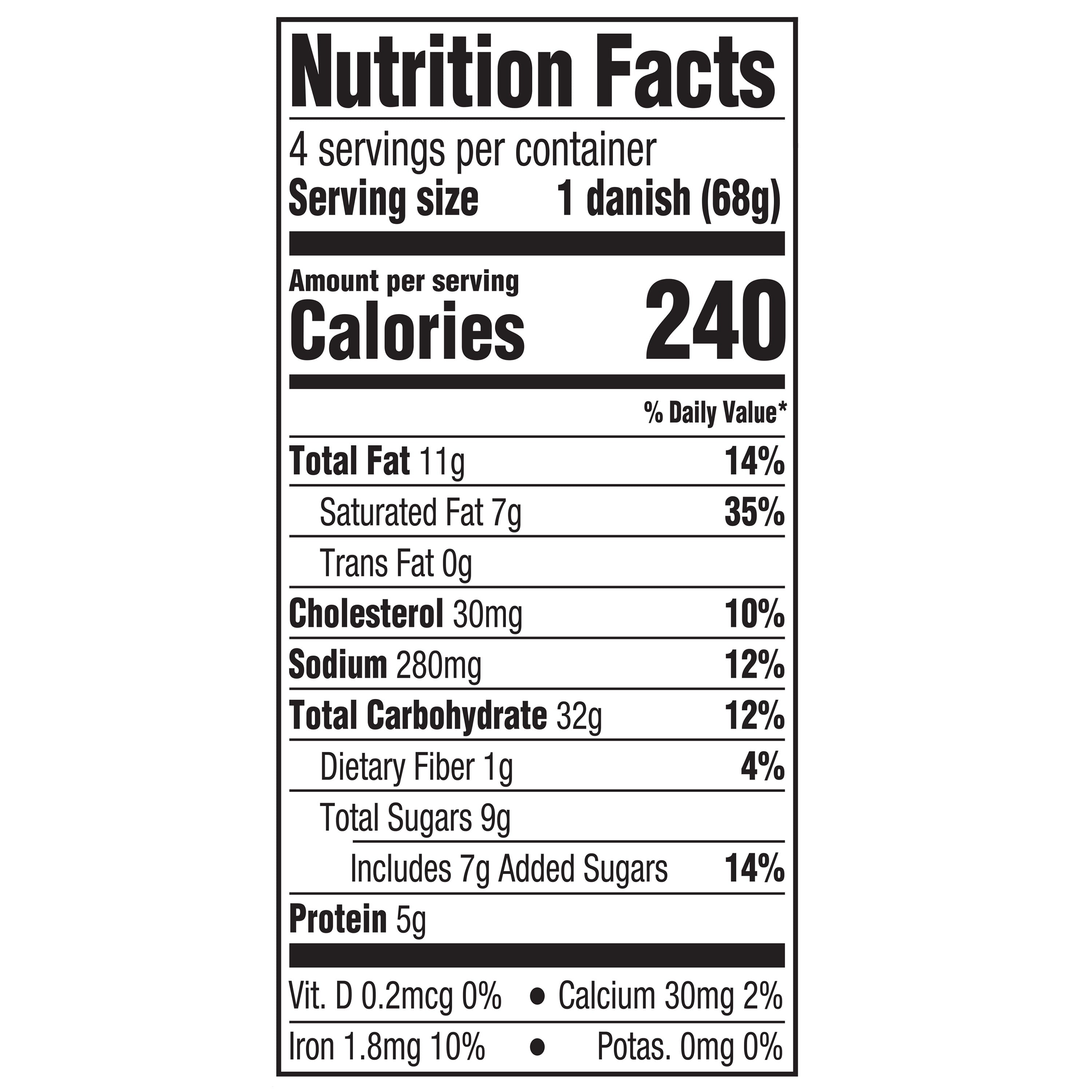 Cream Cheese Danish Baked Pastry 9.6 Oz 4 Count Marketside