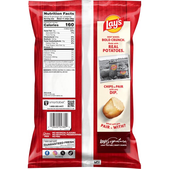 Original Flavored Wavy Potato Chips 7.75 Oz 1 Count Lay's