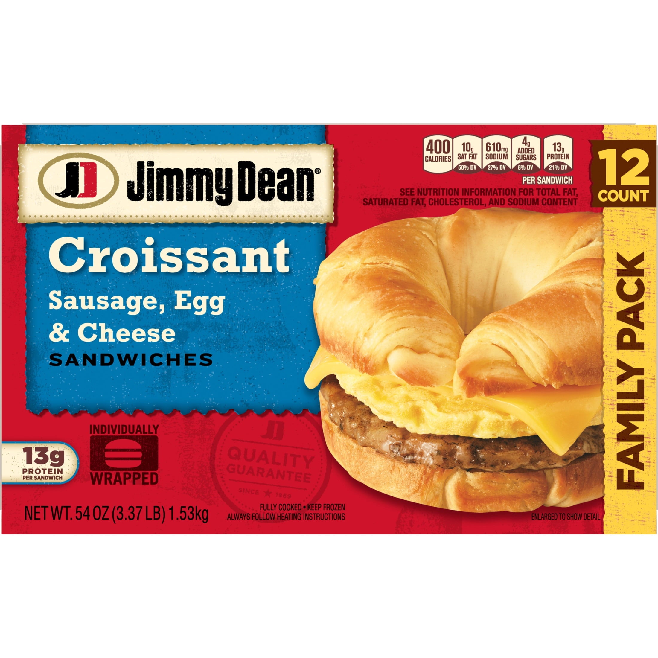Jimmy Dean Sausage Egg & Cheese Croissant Frozen Sandwich 54 Oz 12 Count