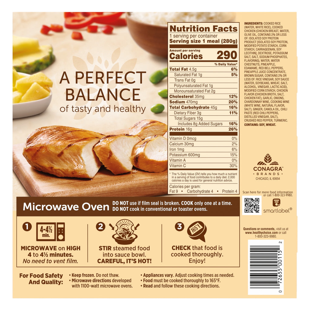 Healthy Choice Cafe Steamers Pineapple Chicken Frozen Meal 9.9 Oz