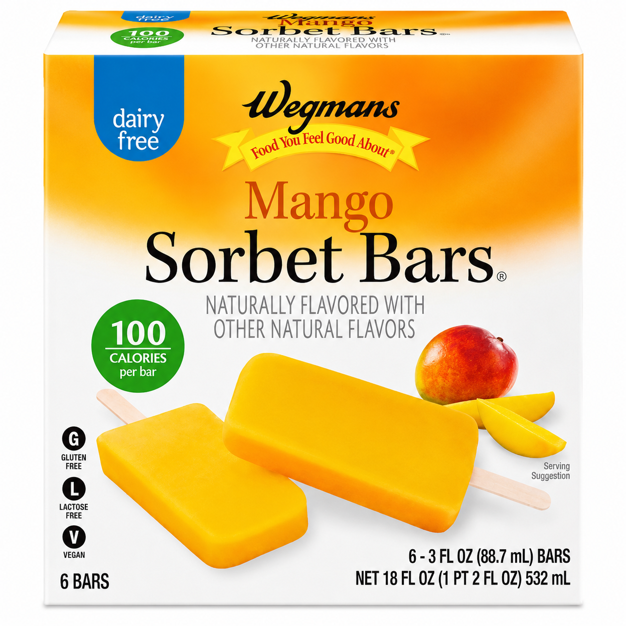 Wegmans Mango Sorbet Bars, 6 Count