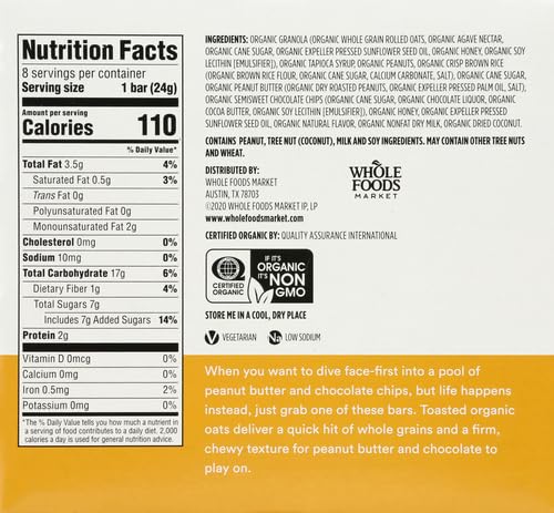 Organic Chocolate Chip Peanut Butter Granola Bar 8 Count 365 By Whole Foods Market