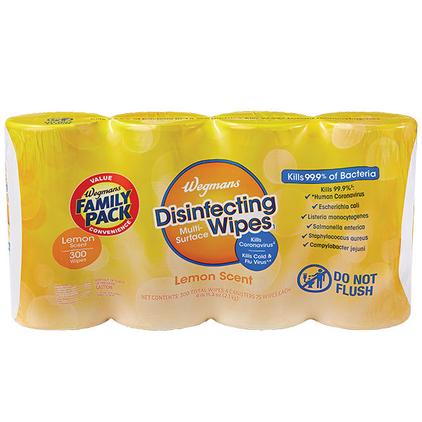 Wegmans Disinfecting Multi-Surface Wipes Lemon Scent 300 Ct Family Pack