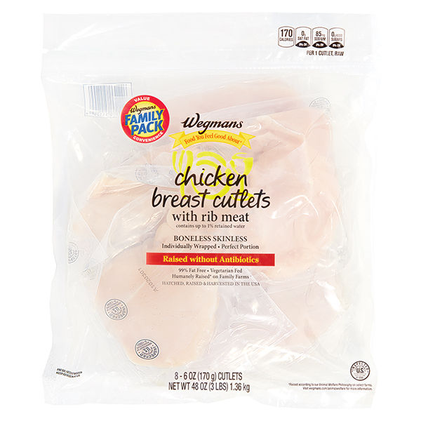 Wegmans Perfect Portion Boneless Skinless Chicken Breast Cutlets 3 lbs