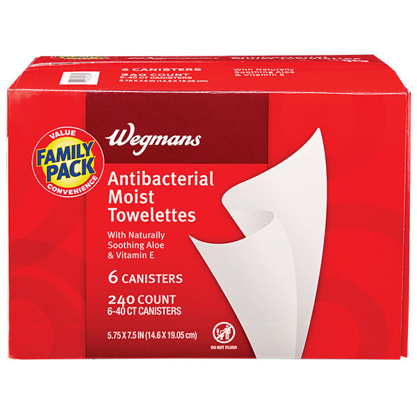 Wegmans Antibacterial Moist Towelettes 240 Count 6 Canister Family Pack