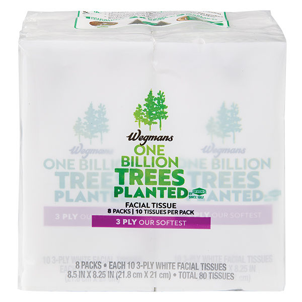 Wegmans White Facial Tissues 3-Ply 8 Pack 80 Ct