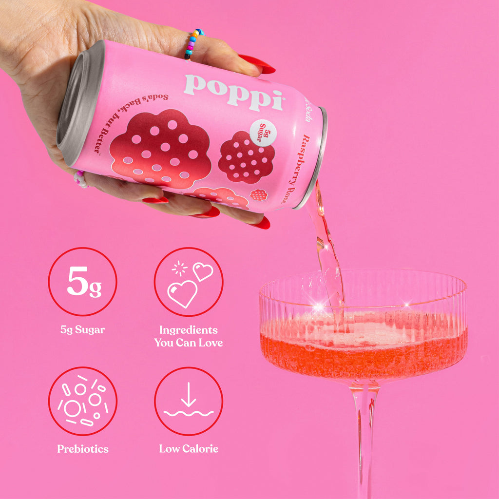 Poppi Raspberry Rose Prebiotic Soda Cans 12 Fl Oz 4 Pack