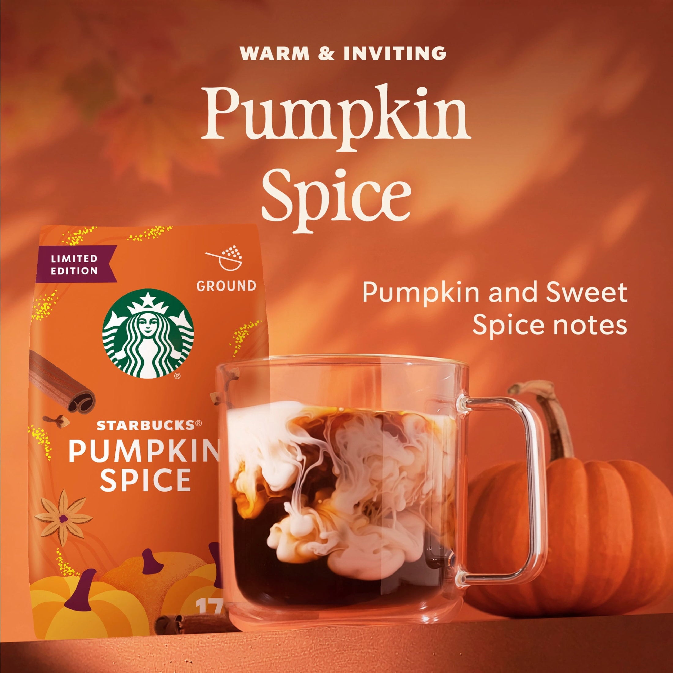 Starbucks at Home Pumpkin Spice Naturally Caffeinated Medium Roast Ground Coffee 17 oz Bag
