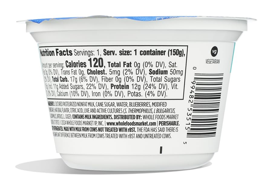 Nonfat Blueberry Greek Yogurt 5.3 Oz 365 By Whole Foods Market