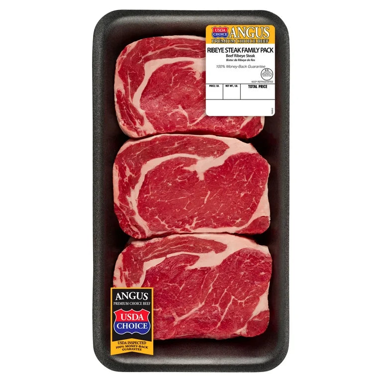 Ribeye Steak, Choice Angus Beef, 3 Per Tray, Family Pack, 2.26 - 4.0 lb