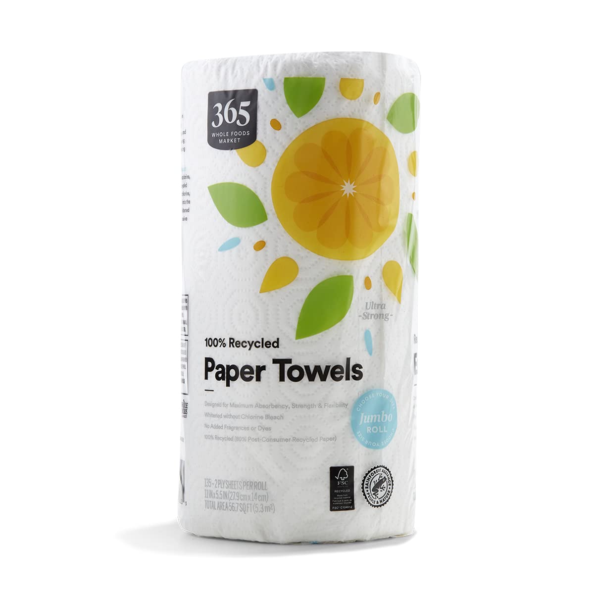 100% Recycled Jumbo Paper Towels Ultra-Strong 135 Sheets 3 Count 365 By Whole Foods Market