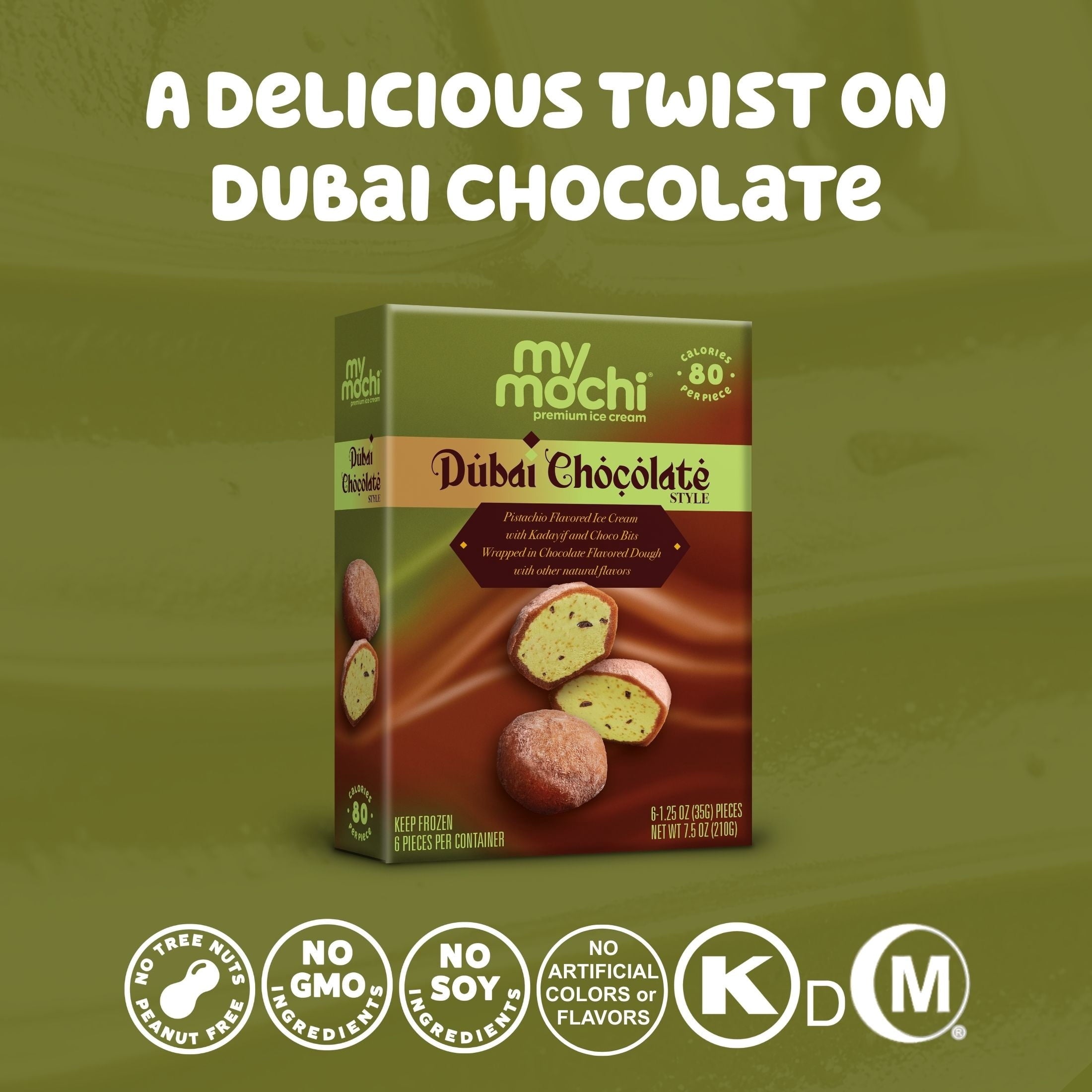 My/Mochi Ice Cream Dubai Chocolate Mochi 6 Count 7.5 Oz Box