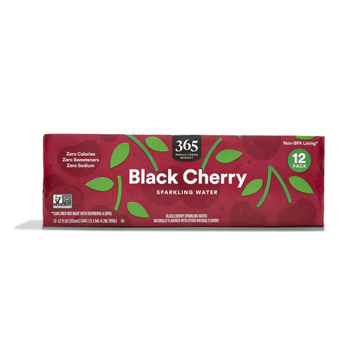 Black Cherry Sparkling Water 12 Fl Oz 12 Count 365 By Whole Foods Market