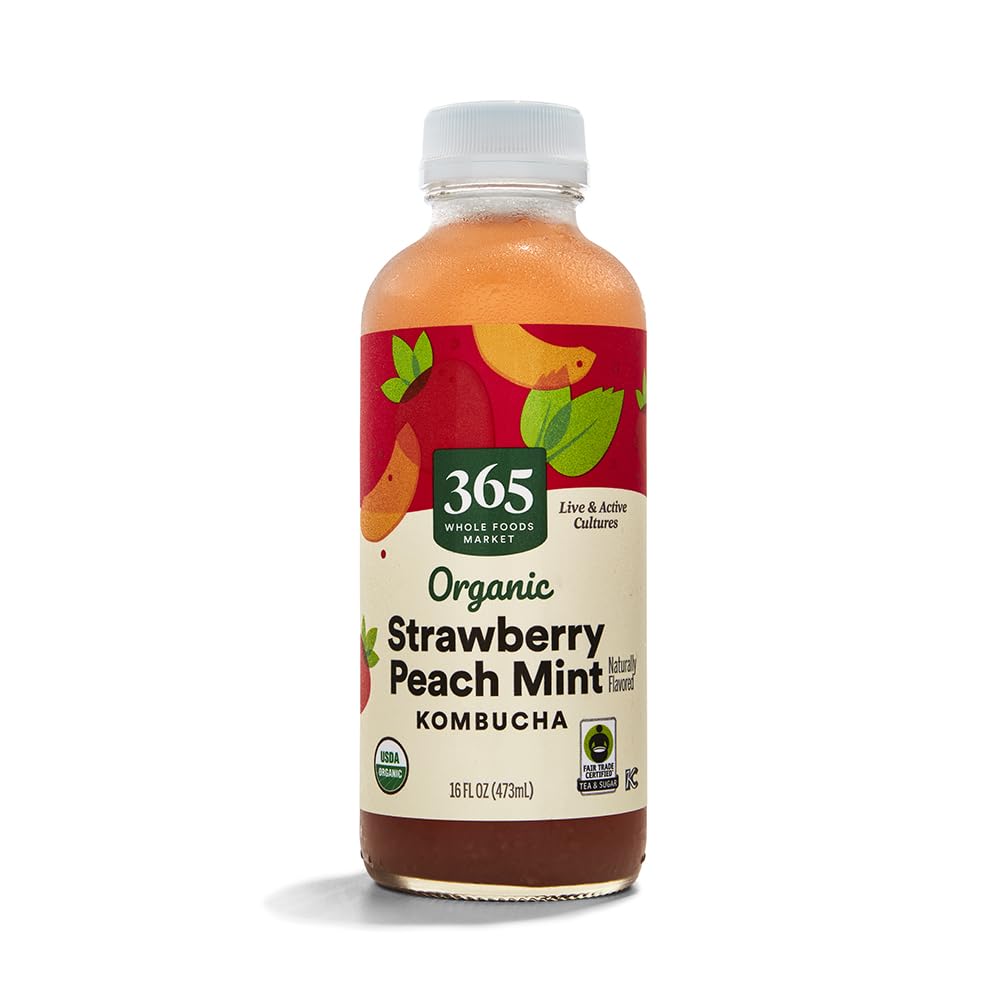 Organic Strawberry Peach Mint Kombucha 16 Fl Oz 365 By Whole Foods Market