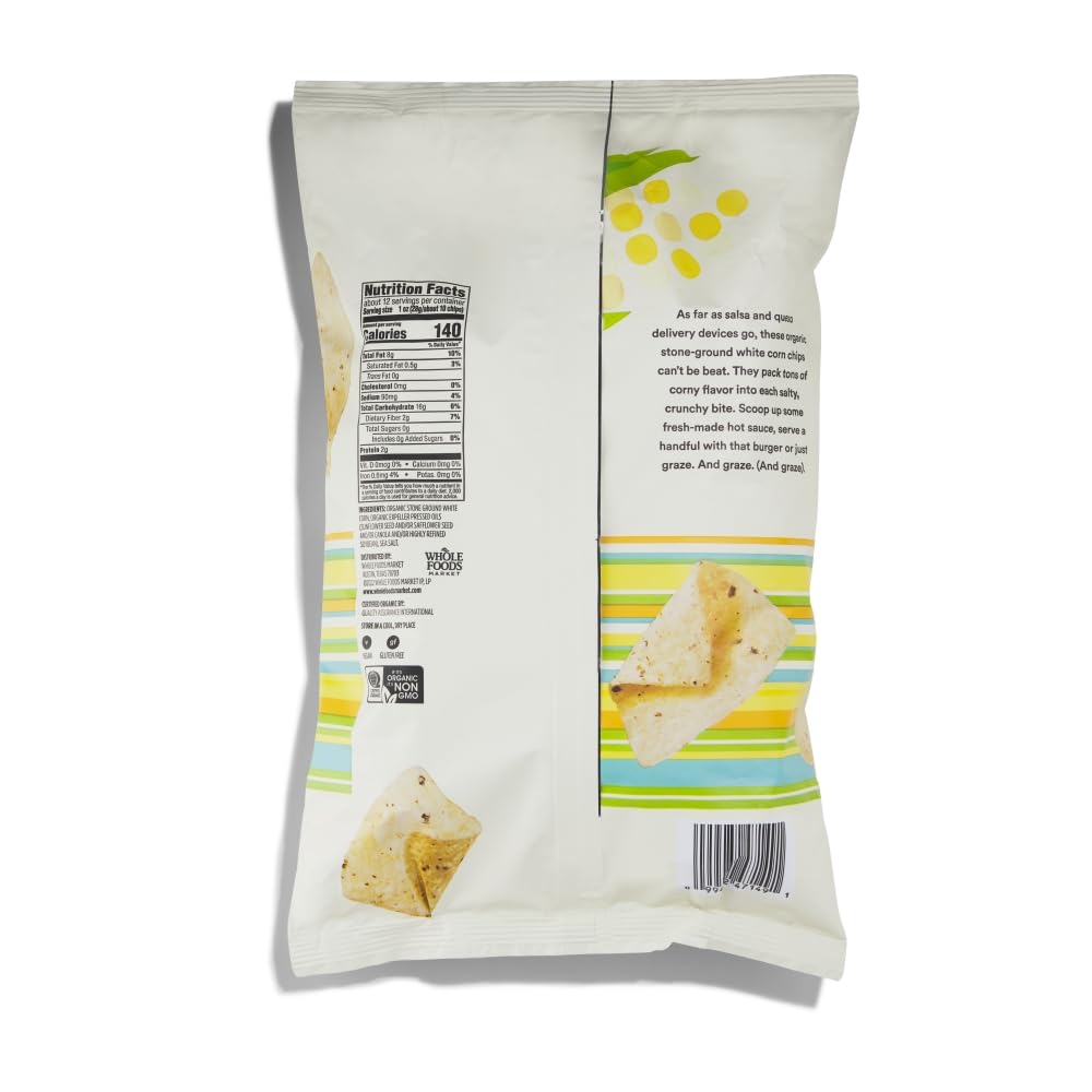 Organic White Corn Tortilla Chips Thin & Crispy 12 Oz 365 By Whole Foods Market