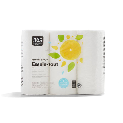 100% Recycled Jumbo Paper Towels Ultra-Strong 135 Sheets 3 Count 365 By Whole Foods Market