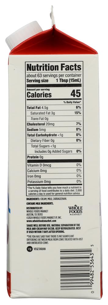 Whipping Cream 1 Qt 1 Count 365 By Whole Foods Market