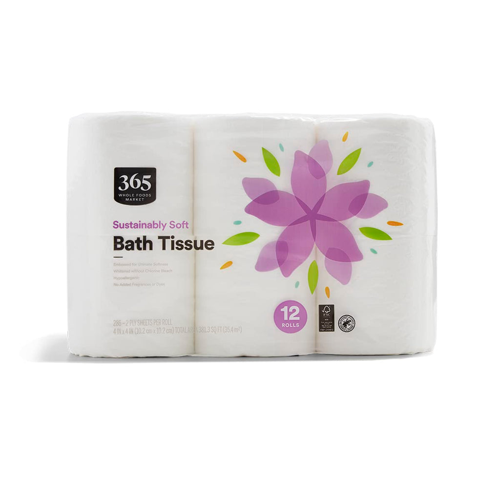 Sustainably Soft Bath Tissue Hypoallergenic 286 Sheets Per Roll 12 Count 365 By Whole Foods Market