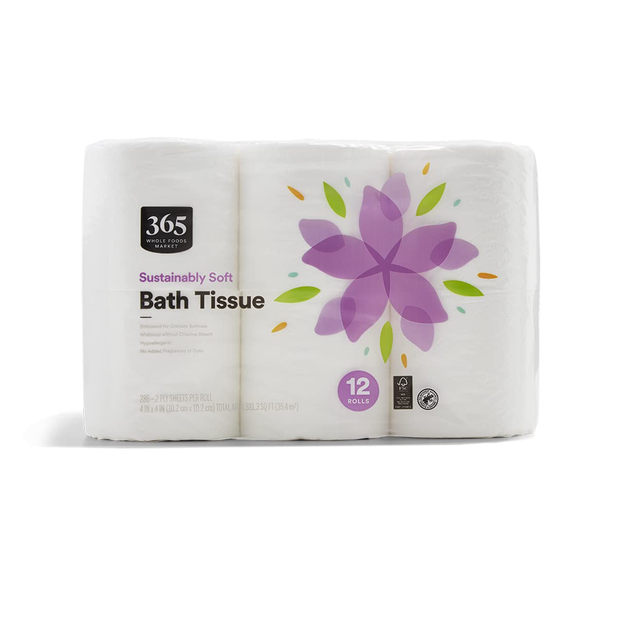 Sustainably Soft Bath Tissue Hypoallergenic 286 Sheets Per Roll 12 Count 365 By Whole Foods Market