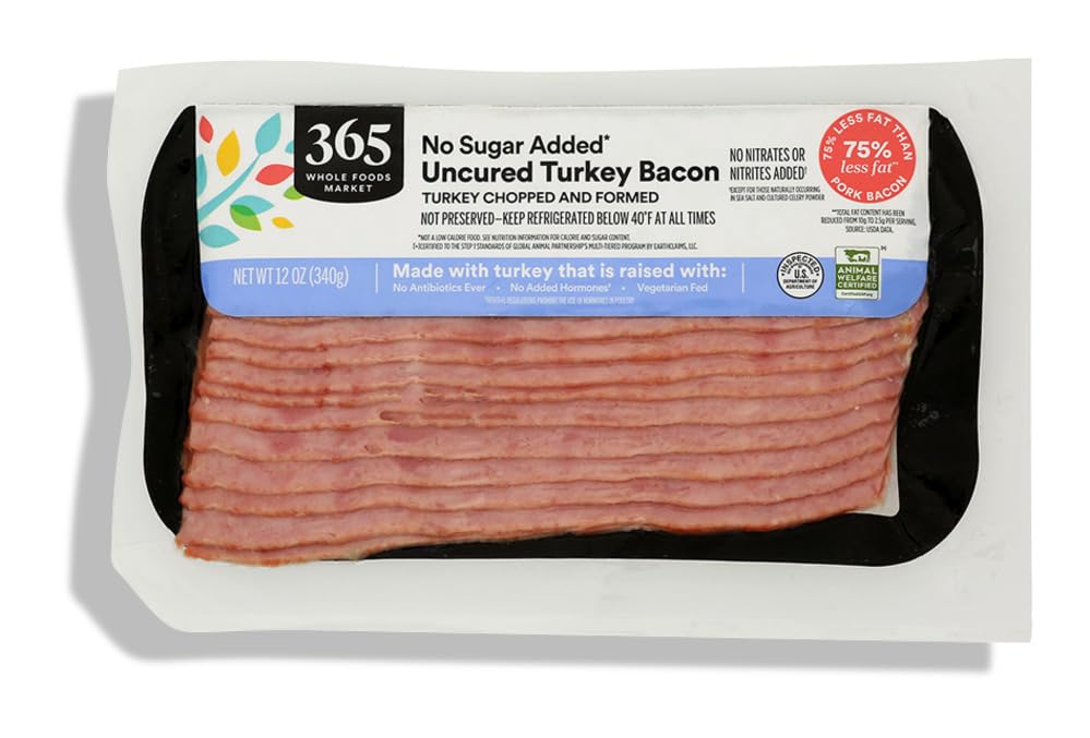 Uncured Sugar Free Turkey Bacon 12 Oz 365 By Whole Foods Market