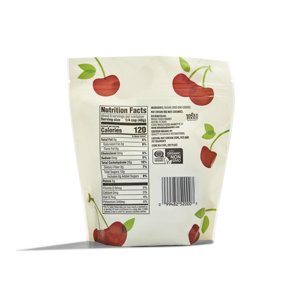 Organic Dried Unsweetened Bing Cherries 8 Oz 365 By Whole Foods Market