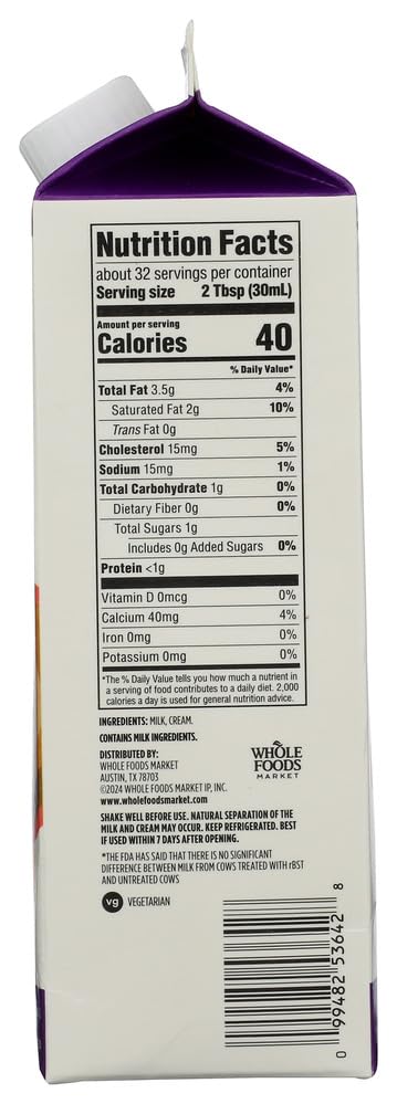 Half & Half Creamer 32 Fl Oz 365 By Whole Foods Market