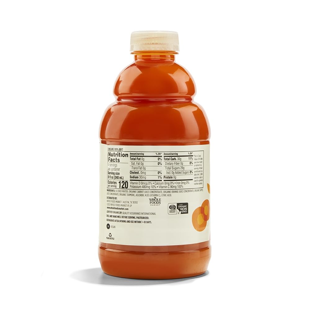 Organic Carrot And Orange Juice With Turmeric 32 Fl Oz 365 By Whole Foods Market