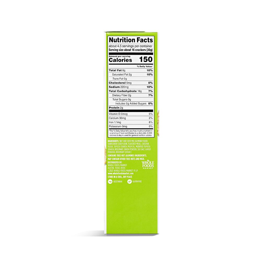 Rosemary Sea Salt Almond Flour Crackers 5 Oz 365 By Whole Foods Market