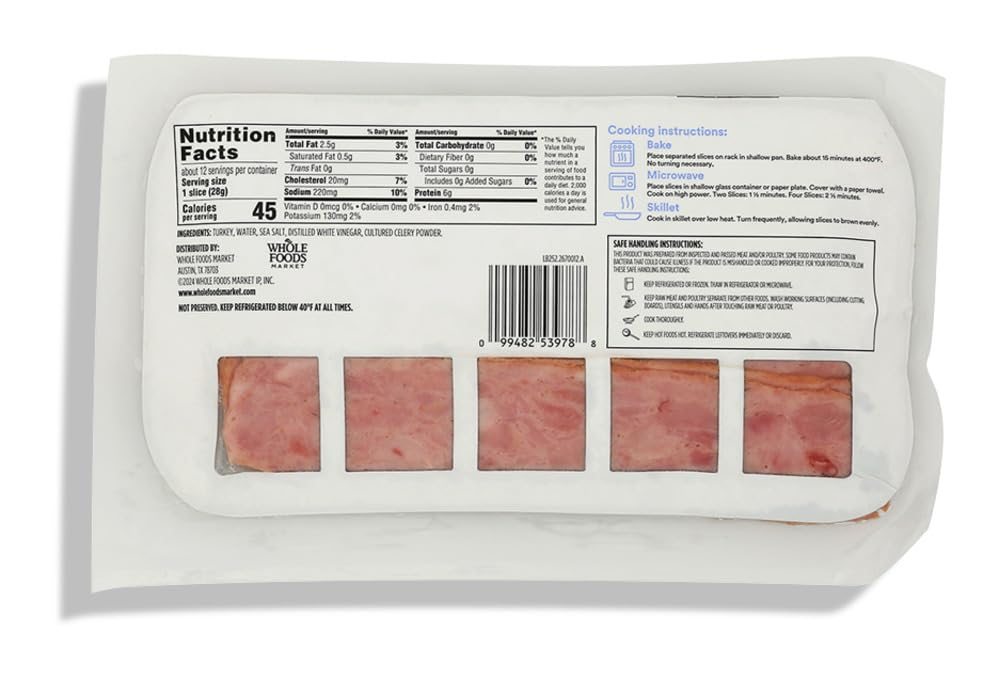 Uncured Sugar Free Turkey Bacon 12 Oz 365 By Whole Foods Market