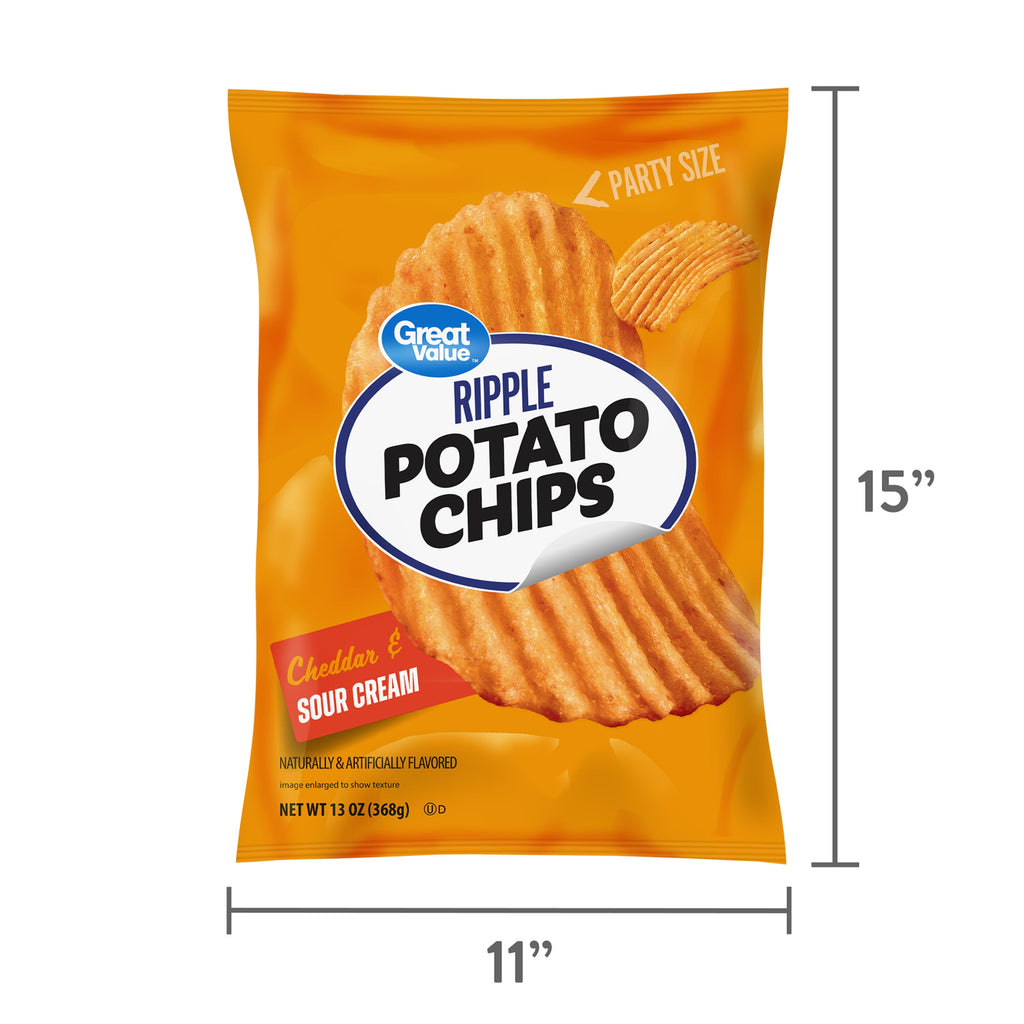 Cheddar & Sour Cream Flavored Potato Chips Party Size 13 Oz 1 Count Great Value