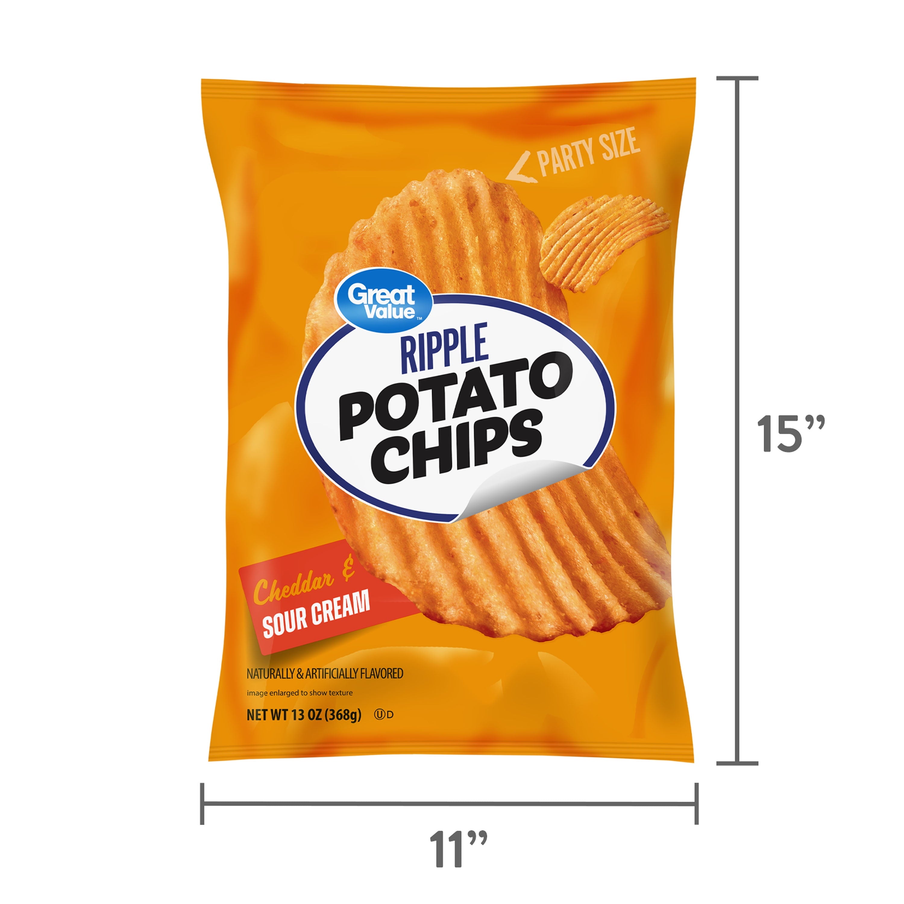 Cheddar & Sour Cream Flavored Potato Chips Party Size 13 Oz 1 Count Great Value